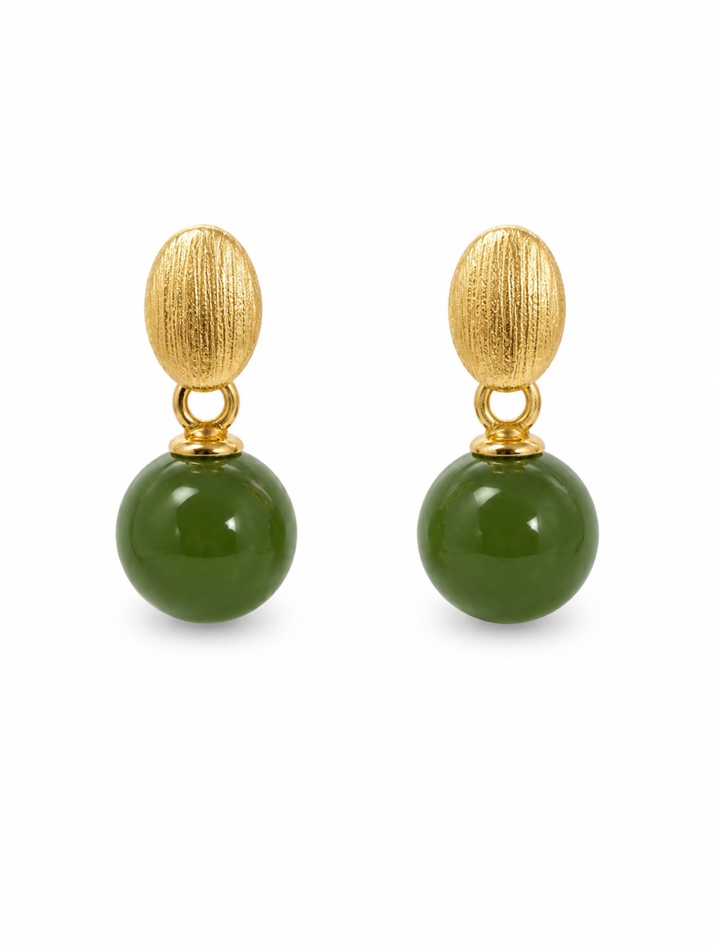 Jade and Brushed Gold Earrings (#E92)